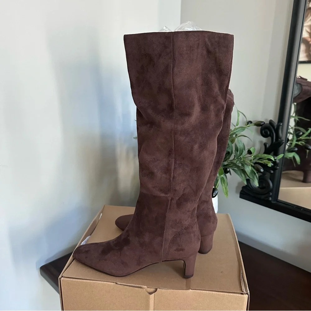 NIB J crew brown suede knee high boots Dark Walnut color‎